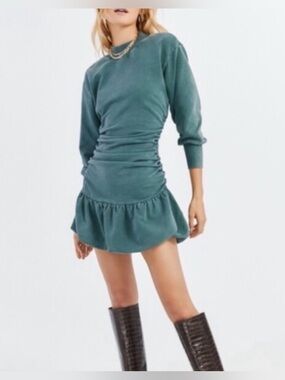 Something Navy Ruched Bubble Hem Sweatshirt Dress in Dark Green NWT! size Medium